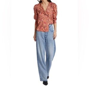 NWOT Isabel Marant Étoile Benson Printed Long Sleeve Top Pink Papaya Jacquard 40